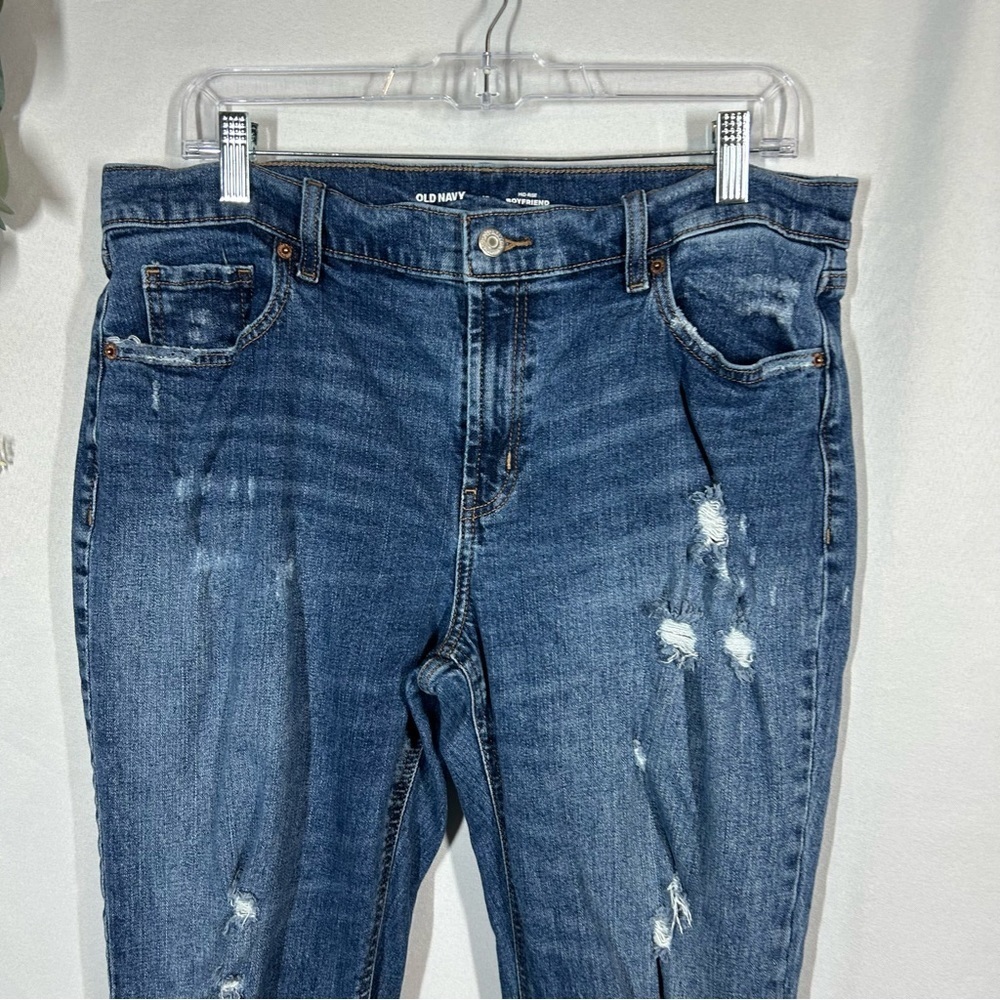 Old Navy | Mid Rise Boyfriend Jeans Distressed Blue Denim Women’s Size 12 - Picture 3 of 13